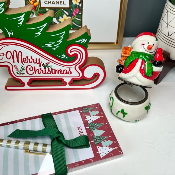 Festive Gift Set: Gold Tree Soap Ceramic Snowman Merry Christmas Sign Note Pad - Picture 4 of 4